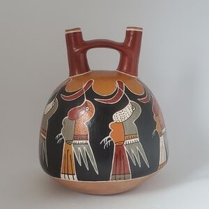 Hand Painted Archaeological Ceramic Sculpture, "Hummingbird Celebration" Signed